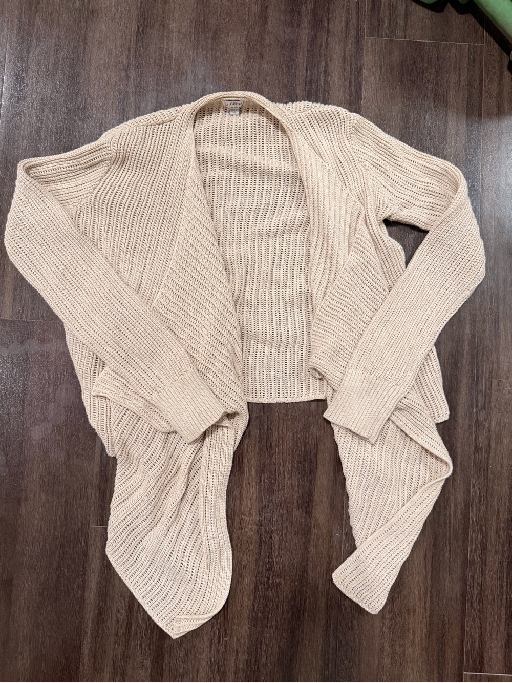 Guess Open-Front Cream Knit Cardigan